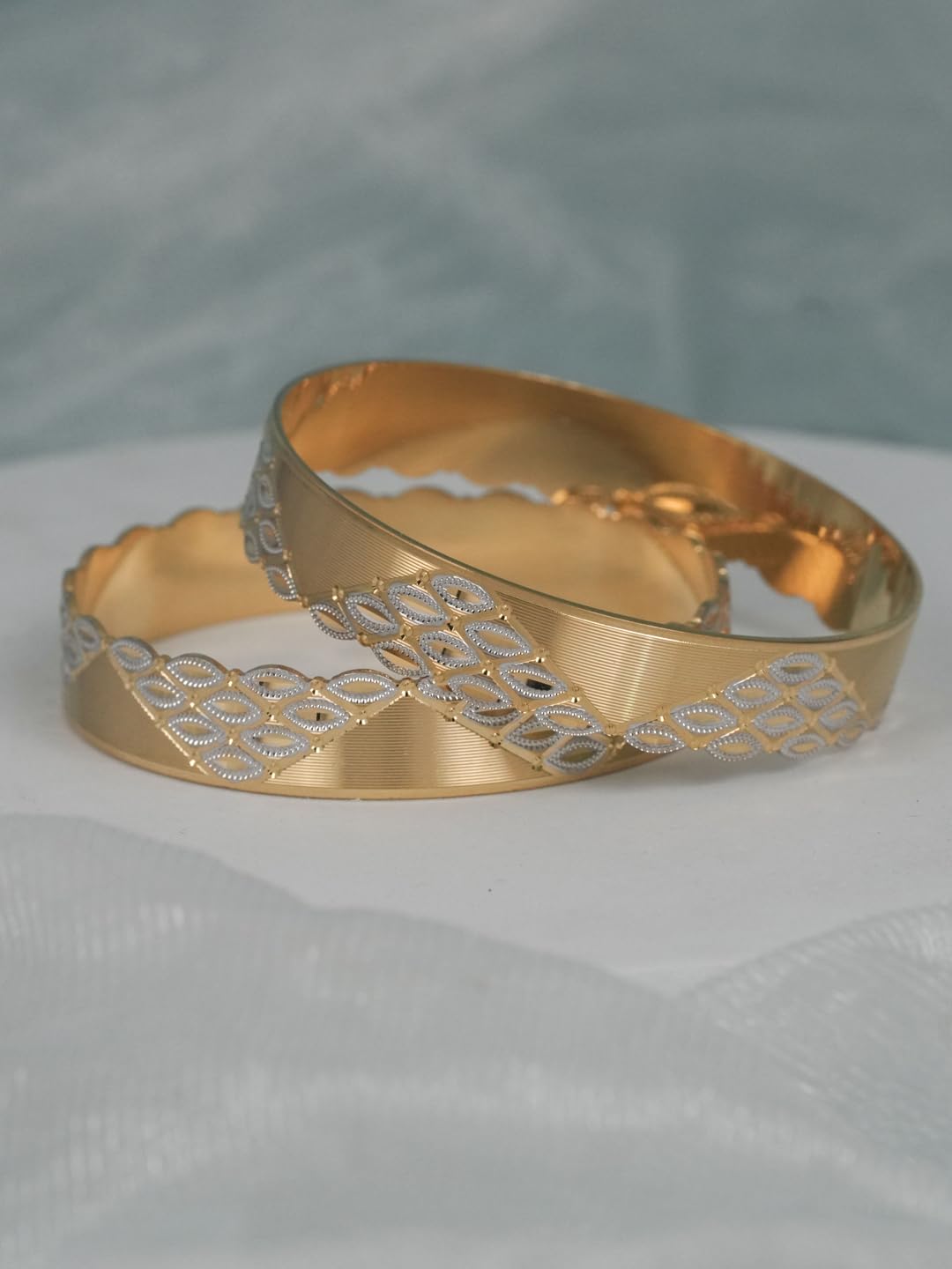 CYGNI BANGLES Elegant Gold-Plated Bangles for Women Traditional Design Jewelry (Set of 2)_(F2-B-115-2.4)