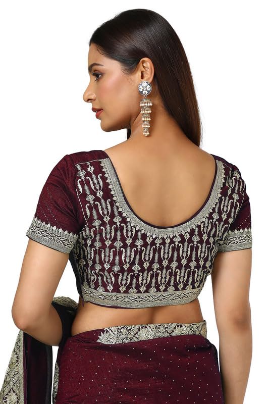 Soch Womens Maroon Zari Embroidery Tussar Saree With Stone Embellish