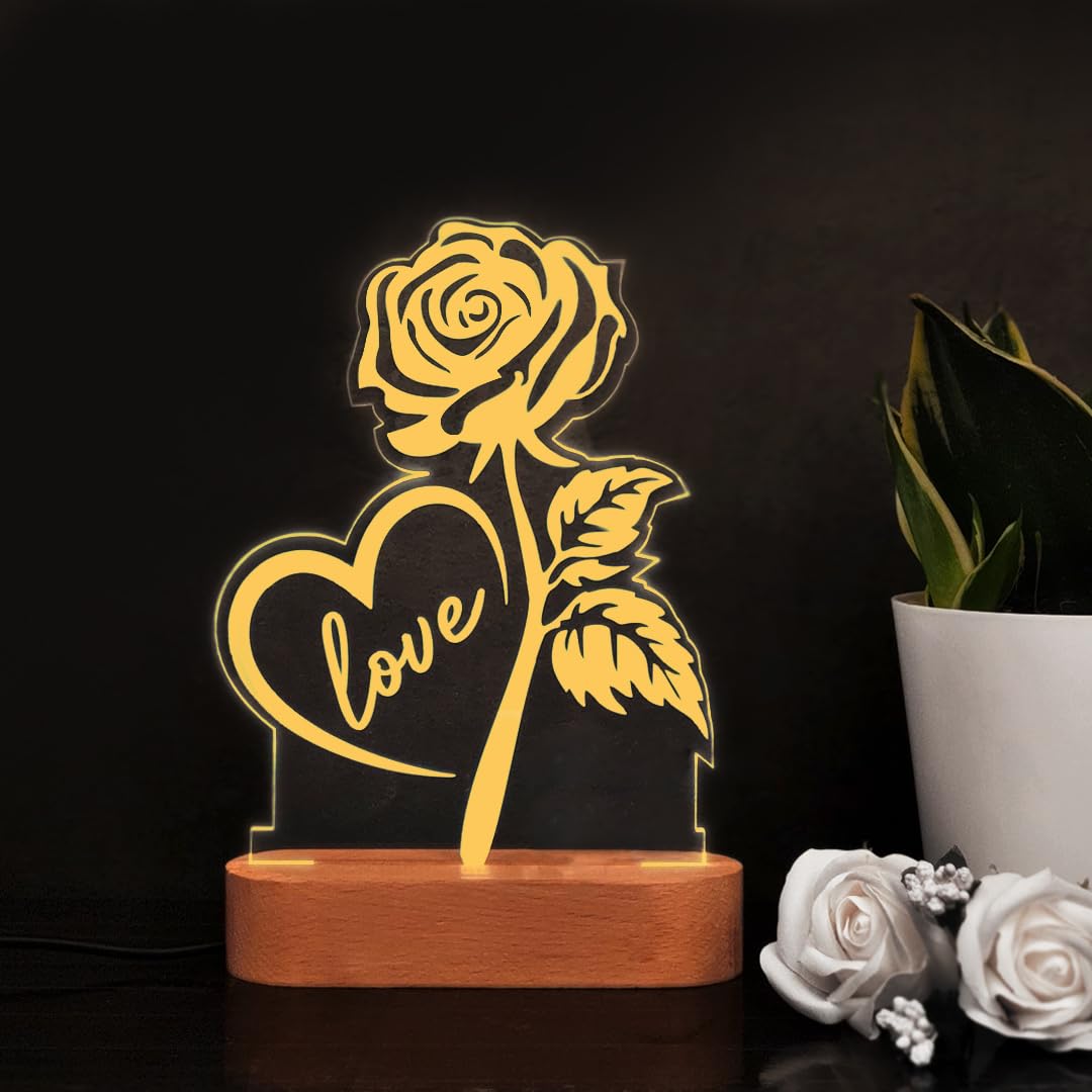 Giftana Personalized Love Rose Lamp with Name, Customized Couple Acrylic Table Lamp for Couple Gift for Anniversary, Wedding, Valentine Day, Birthday Gift for Girlfriend Boyfriend