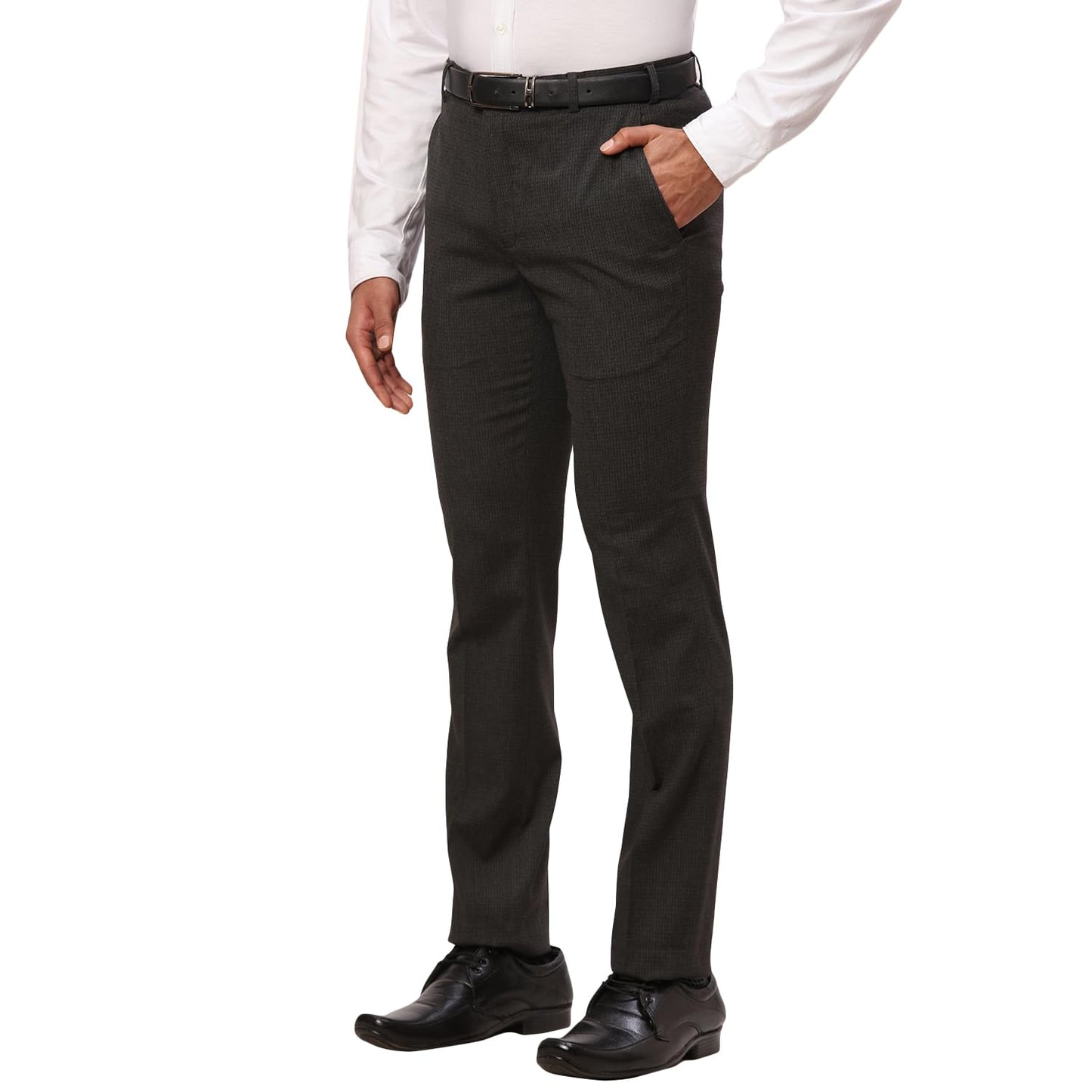 Raymond Men's Slim Fit Structure Pattern Polyester Viscose Blend Flat Front Trouser (Size: 32)-RMTS04706-G8 Dark Grey