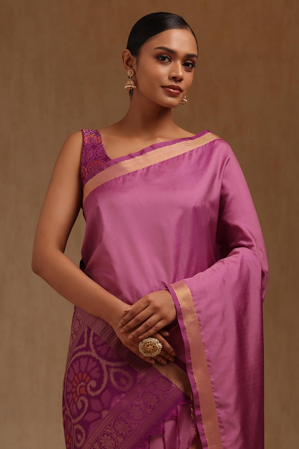 Soch Womens Lavender Silk Solid Saree