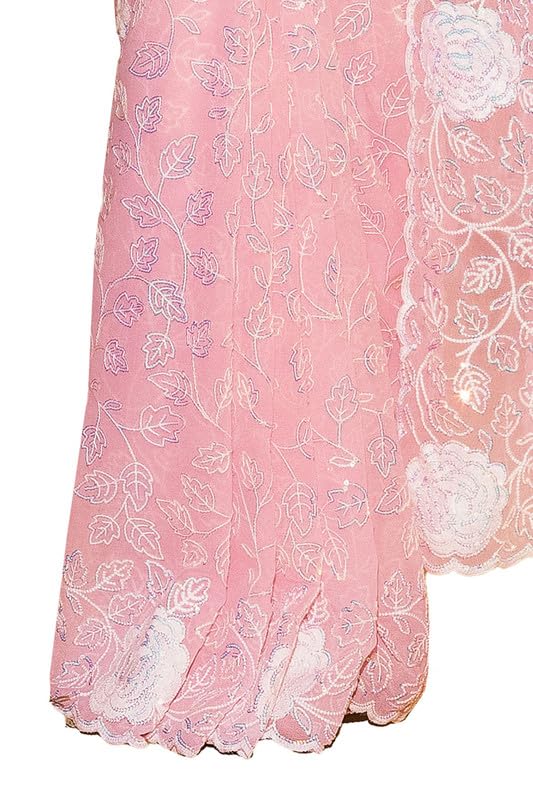 Soch Womens Pink Georgette Saree With Sequins Work