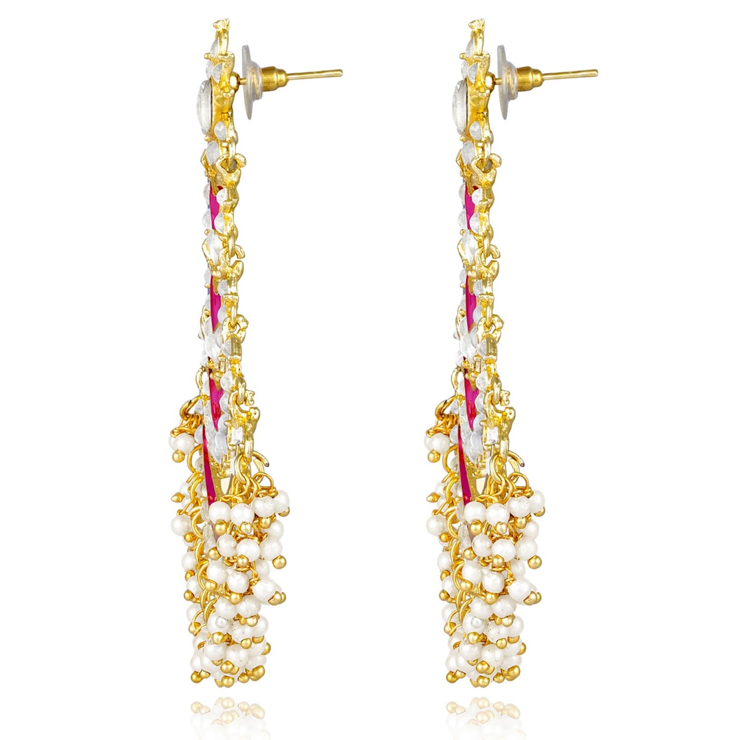 Peora Gold Plated Rani Pink Kundan & Lariya Studded Dangle Earrings Ethnic Jewellery for Women