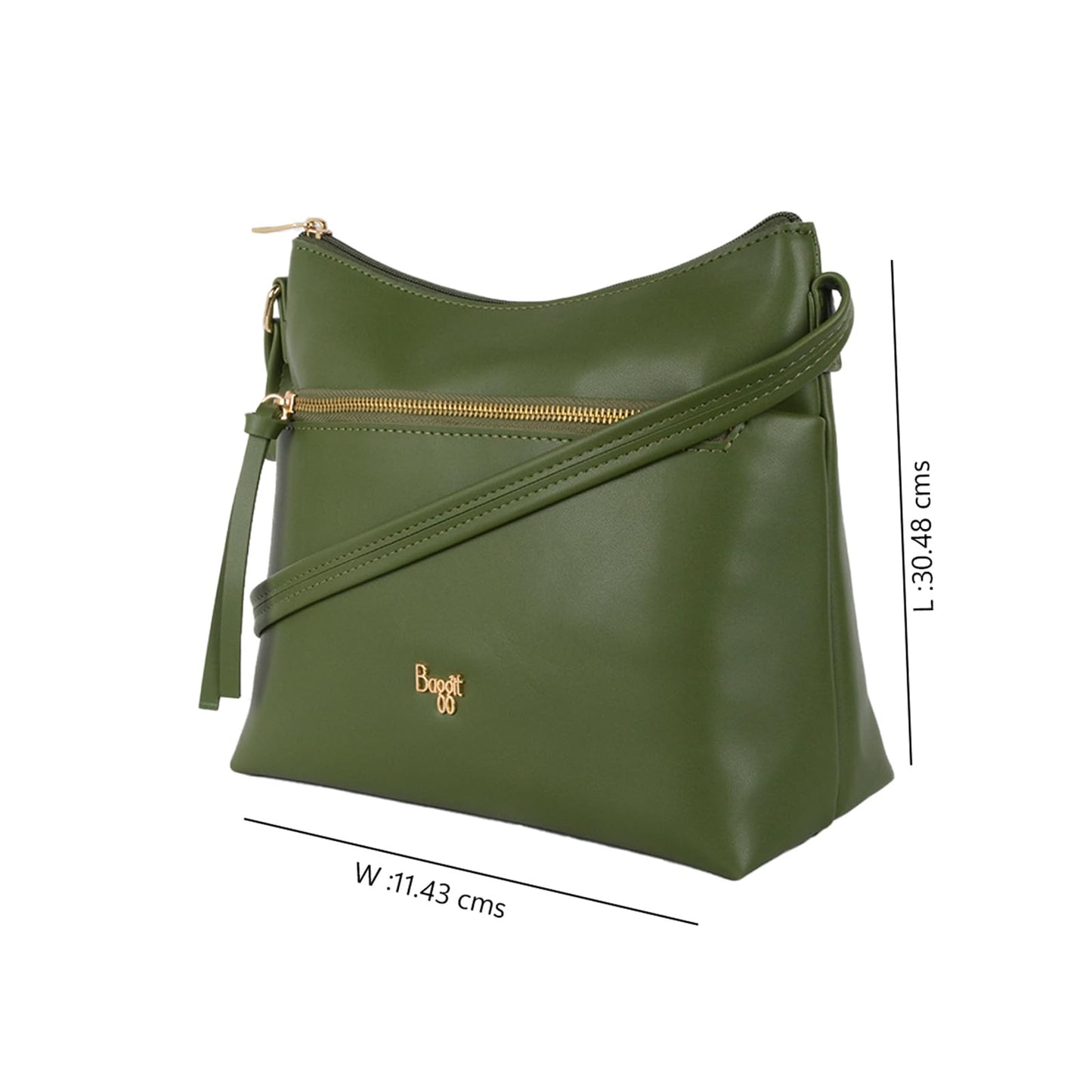Baggit Women's Tilling Green Medium Sling Bag | Ladies Stylish Casual Cross Body Purse Handbag | Faux Leather | 6-Month Warranty | Cruelty-Free Material | Made in India
