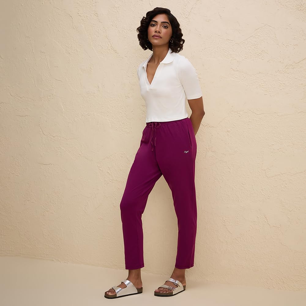 NYKD by Nykaa Womenâ€™s Solid Cotton Leggings & Tights | Everyday Comfort, Relaxed fit, Mid Waist for Yoga and Athleisure Chic- NYAT502 (in, Alpha, 2XL, Regular, Wine)