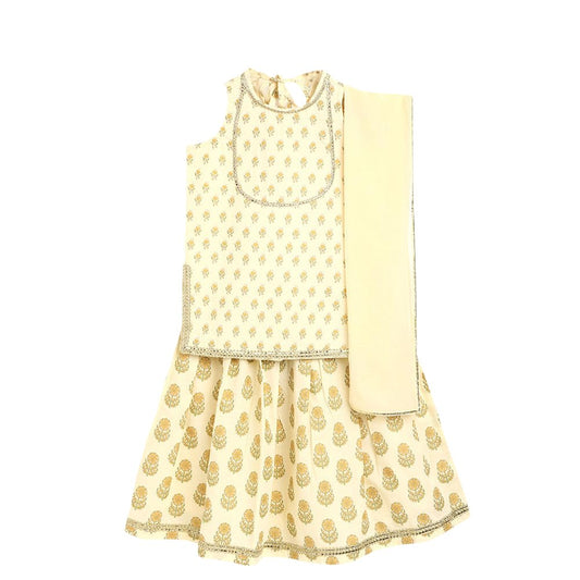 Hopscotch Girls Cotton Blend Lehenga Choli Set Readymade In Yellow Color For Ages (12-24 Months)