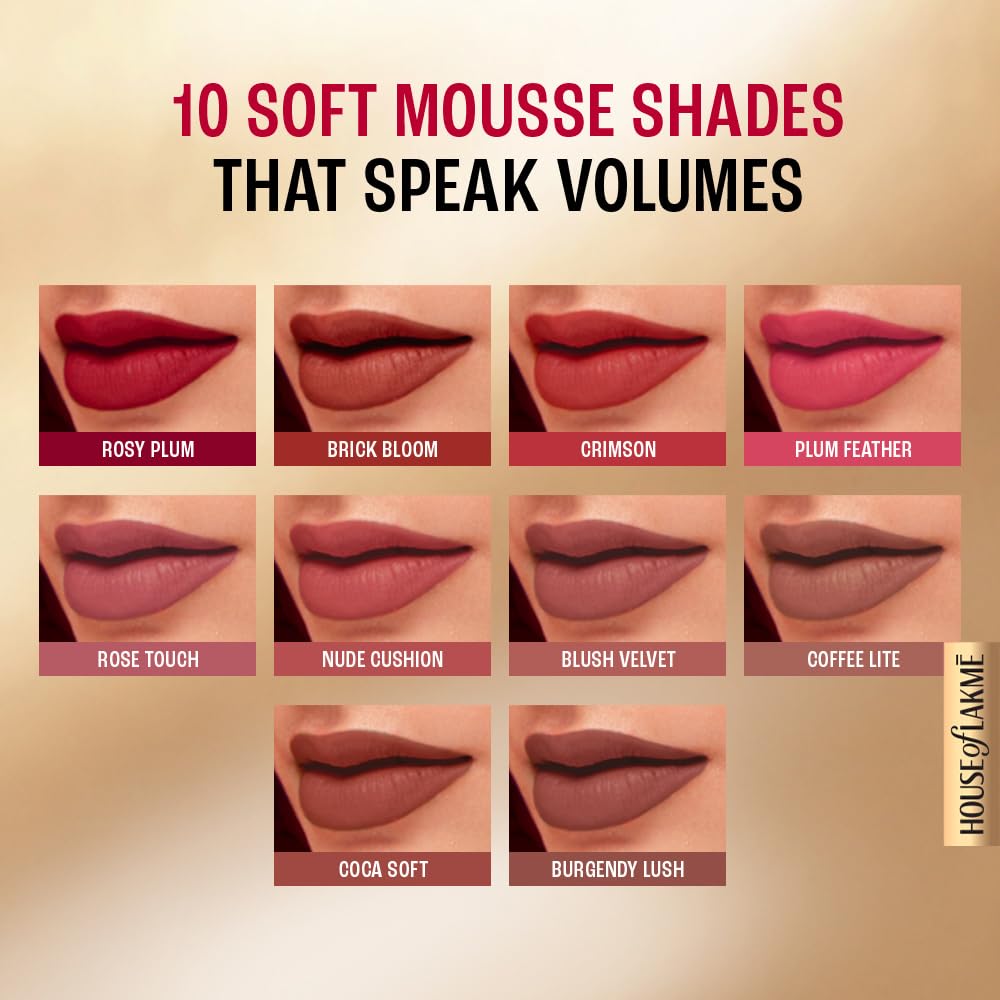 LAKMÉ 9 To 5 Weightless Mousse Lip & Cheek Color, Matte Lipstick & Blush, Lightweight, Long Lasting Lip & Cheek Tint For Dewy Look, Plum Feather, 9 G