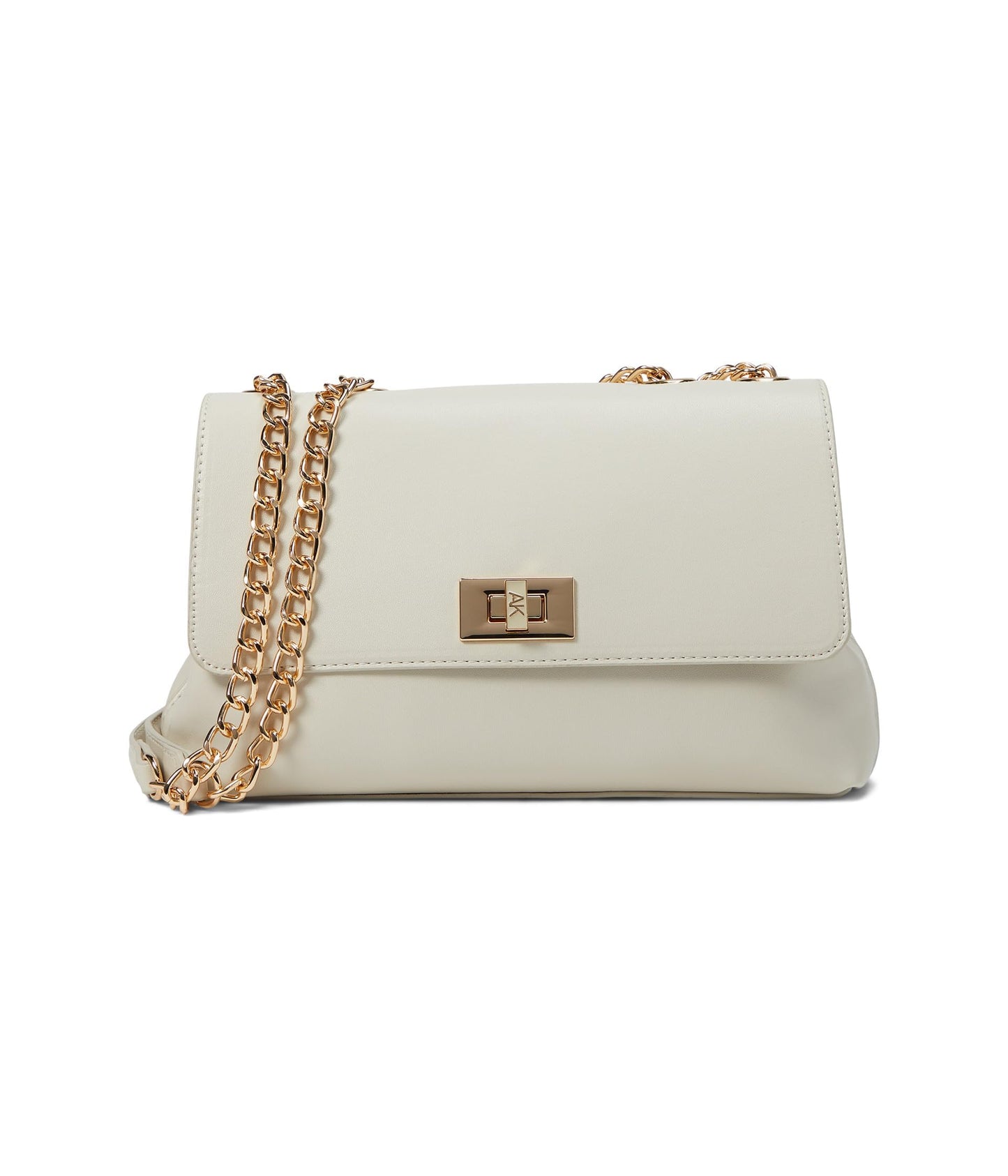Anne Klein Convertible Flap Shoulder Bag with Enamel Turnlock, Chalk/Chalk, One Size