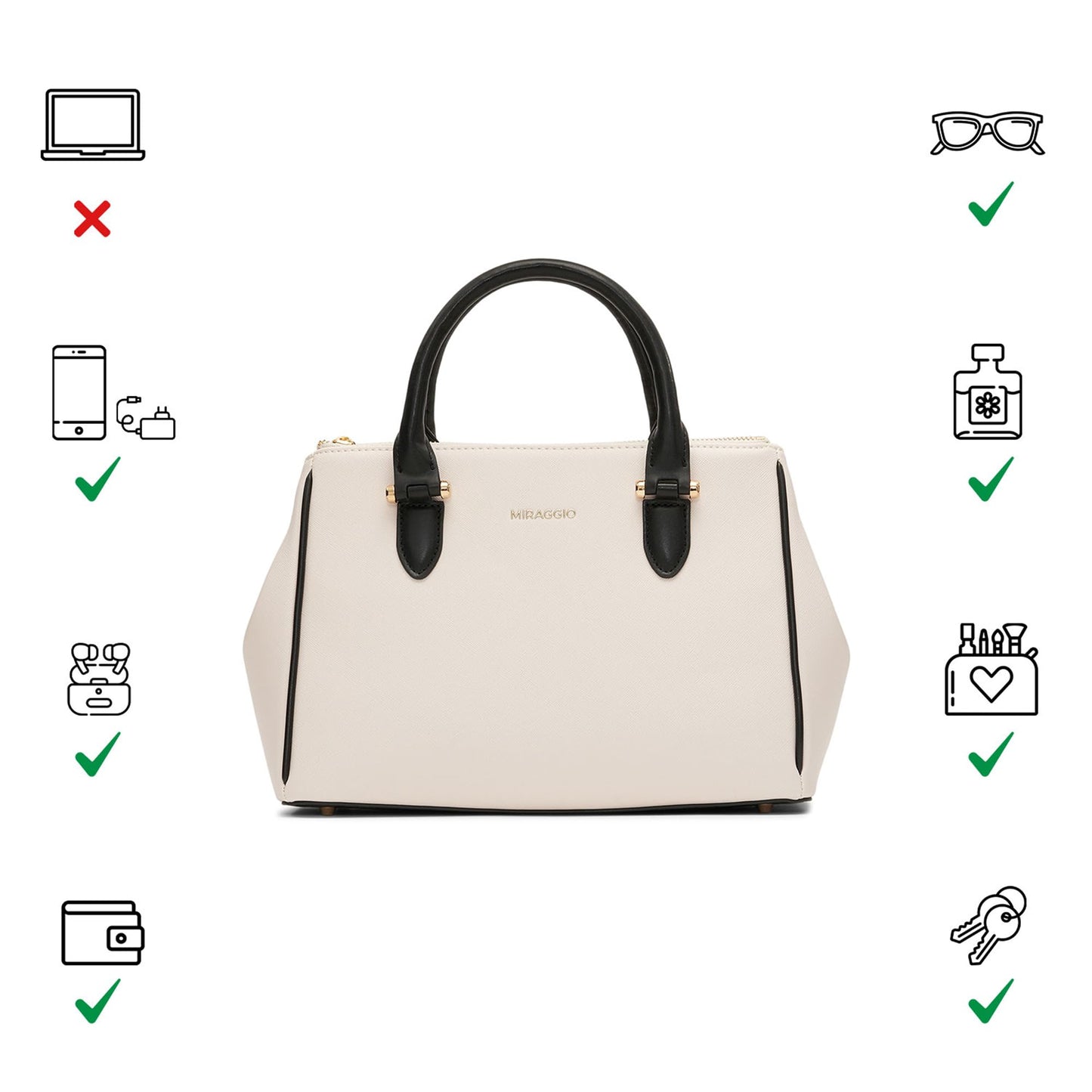 Miraggio Women Blair Top Handle Casual Handbag With Adjustable & Detachable Strap | Handbag, Cream