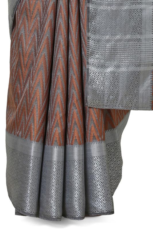 Soch Womens Grey Art Silk Chevron Woven Design Saree