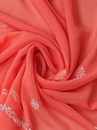 Ada Hand Embroidered Chikankari Georgette Dress Material for Women Peach