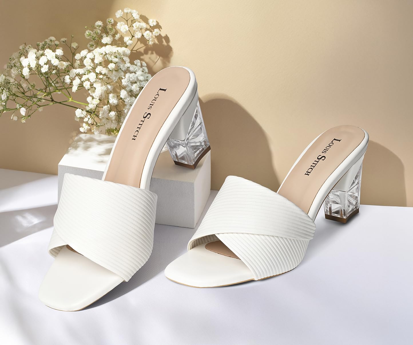 LOUIS STITCH Women’s White Block Heel Sandals | Comfortable Sandal for Ladies | LSOF-LDBH-TXMUWH |