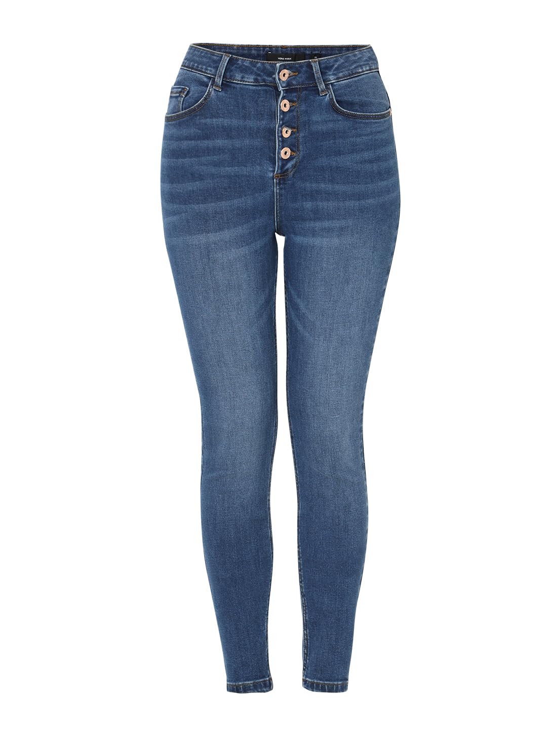 VERO MODA Women Solid Medium Blue Cotton Skinny Fit Ankle Length High Rise Jeans