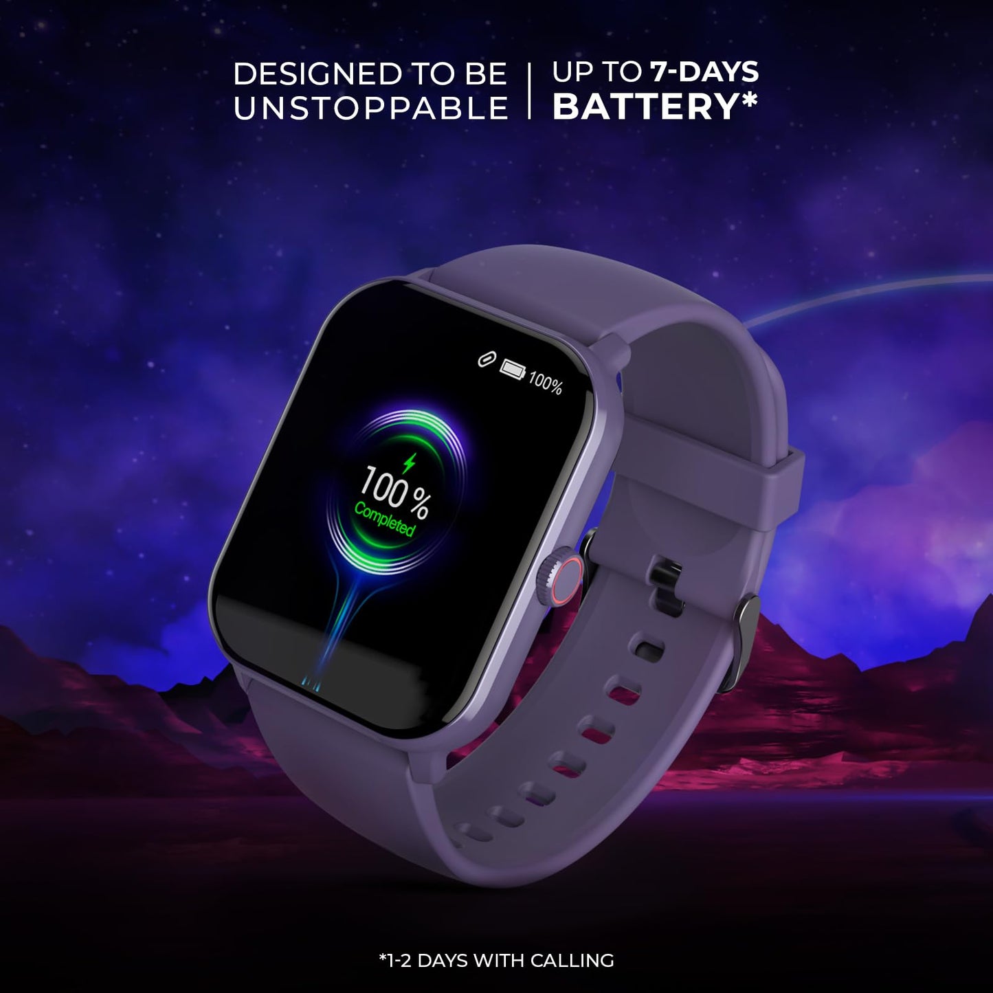 beatXP Marv Neo Smart Watch with 1.85” Ultra HD Display, Bluetooth Calling, 240 * 280px, AI Voice Assistant, 100+ Sports Modes, Heart Rate Monitoring, SpO2, IP68, Fast Charging (Purple)