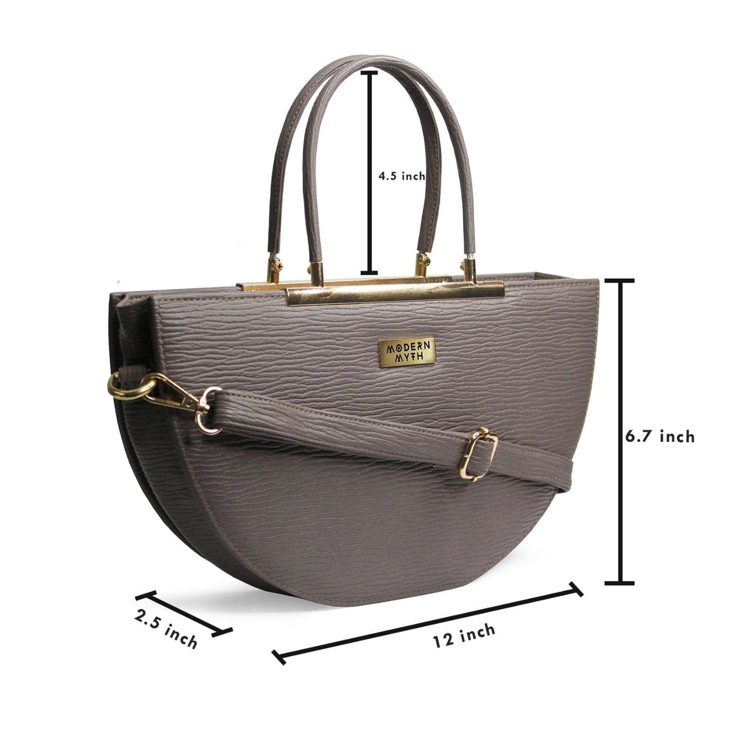 Modern Myth HEMI Grey Ribbed Half Moon Shaped Handbag for Girls & Women