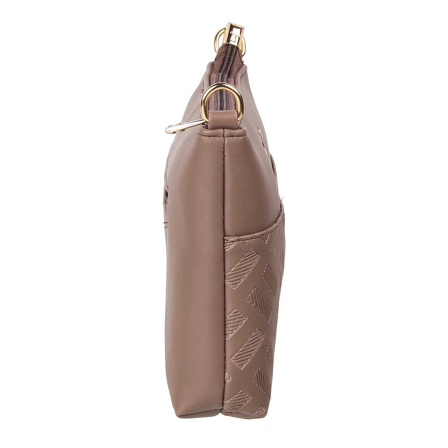 Mochi Light Brown Faux Leather Premium Zipper Casual Sling Bag For Women (66-7254)