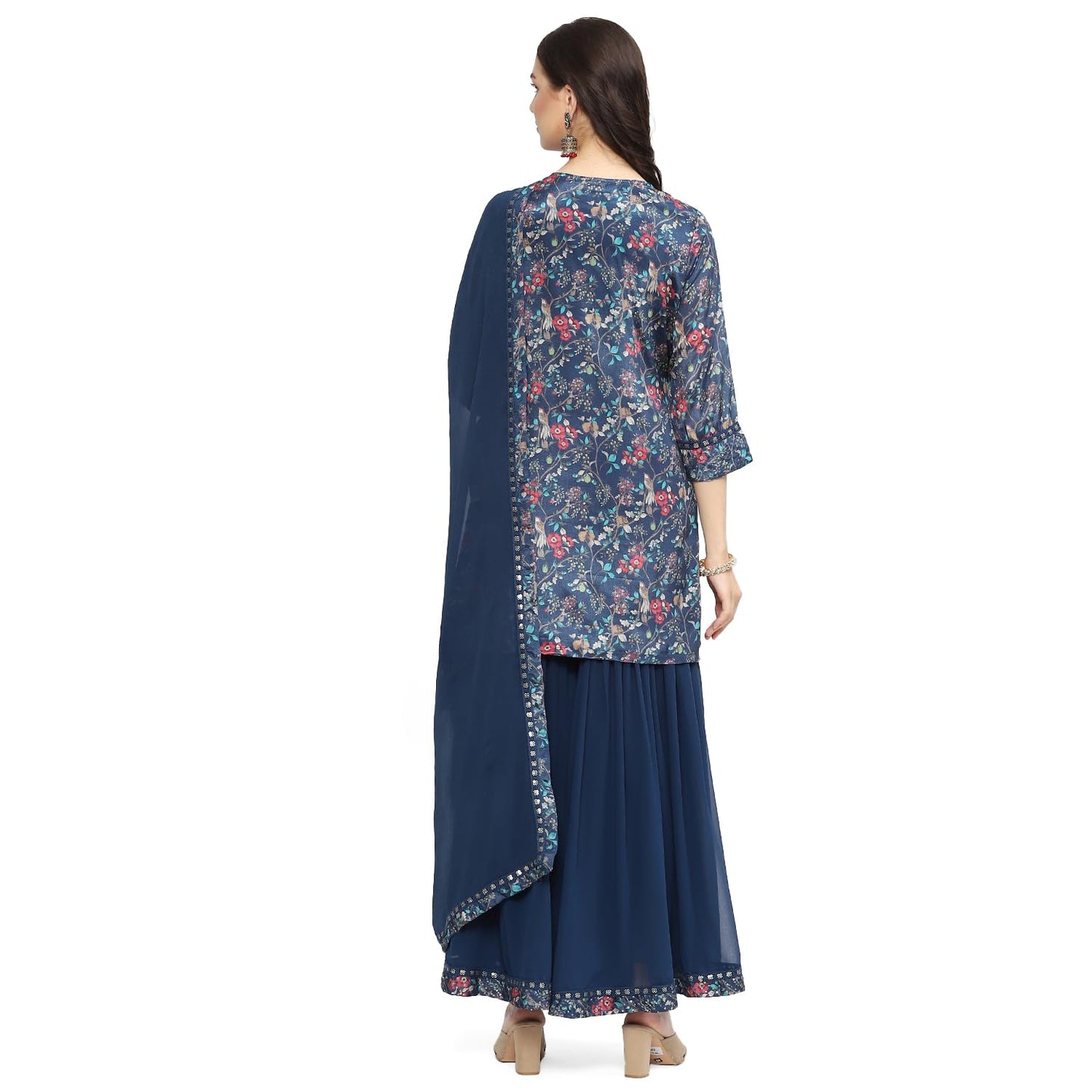 BIBA WOMEN EMBROIDERY STRAIGHT SALWAR KURTA DUPATTA(SKDSITARA8982_TEAL_34)