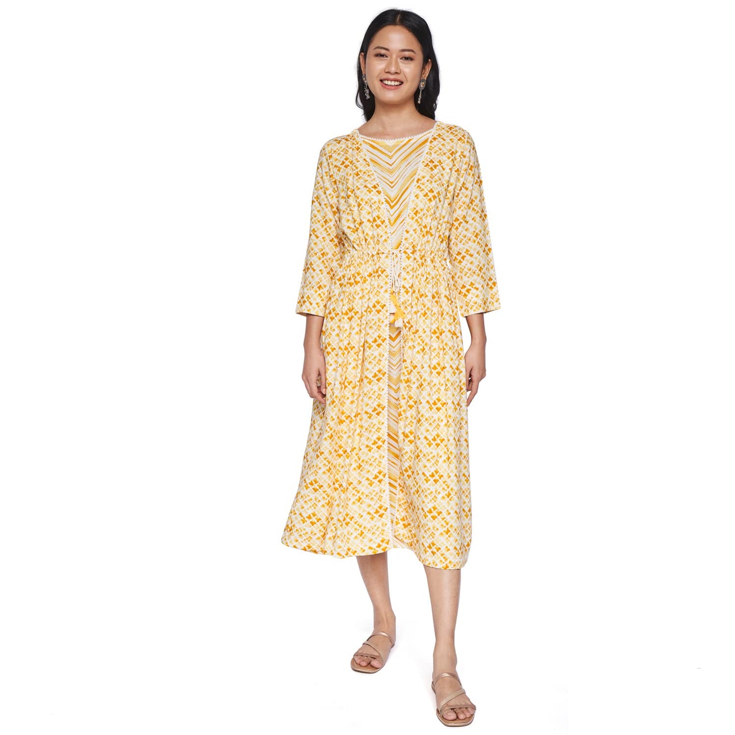 Global Desi Women's Viscose A-Line Mini Dress (SS22GH119DRRY_Yellow_XS)