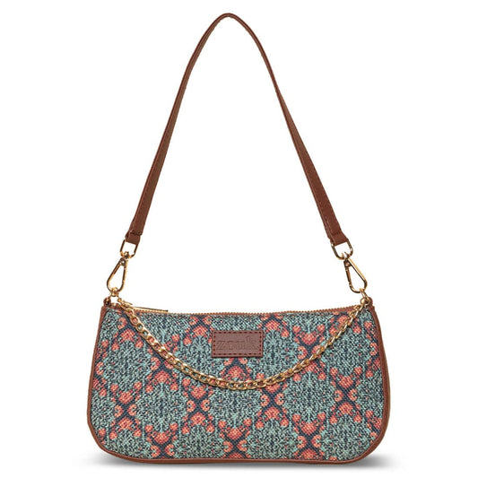 ZOUK Baguette Bag | Crossbody Bags for Women | Women's Handbags | Stylish Sling Bag for Woman | Vegan Leather Evening Bag | Travel & Office Use | Purse and Wallet | Kolkata Nouveau Print