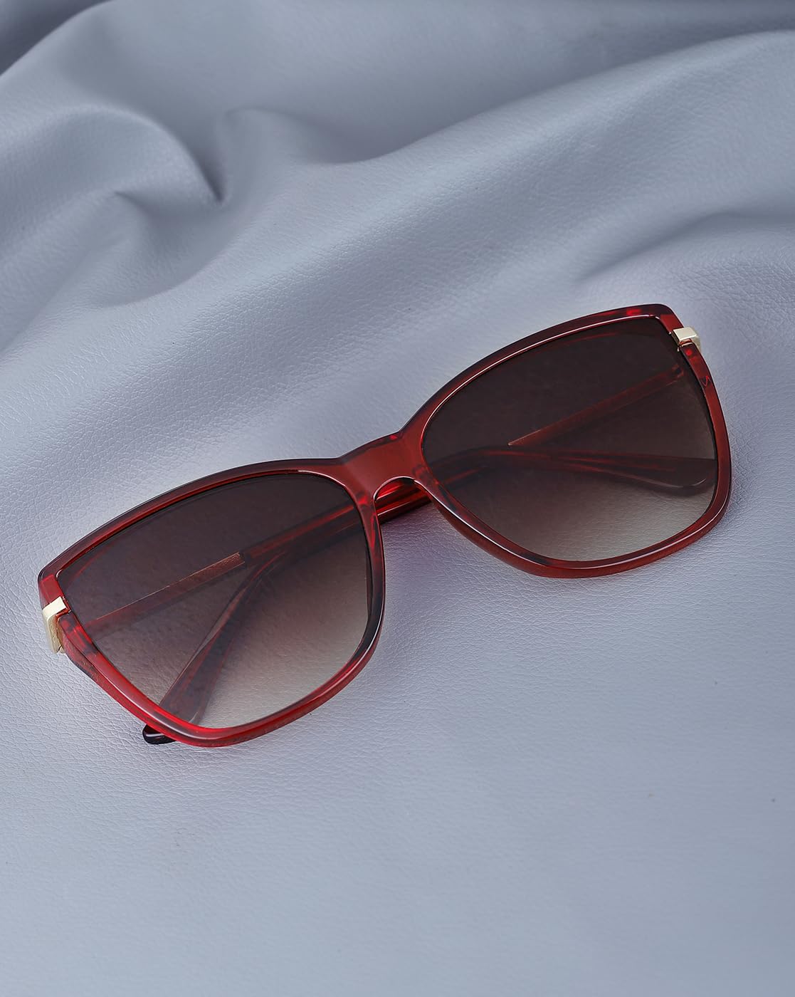 Red and Gold Toned UV Protected Lens Cat Eye Sunglass for women
