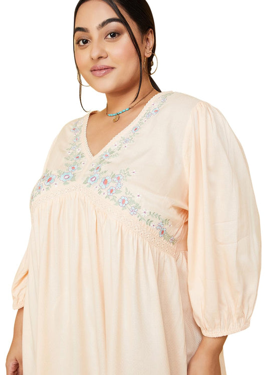 Max Women Plus Size Rayon Embroidered V-Neck Tunic (TNC3204P_Peach)