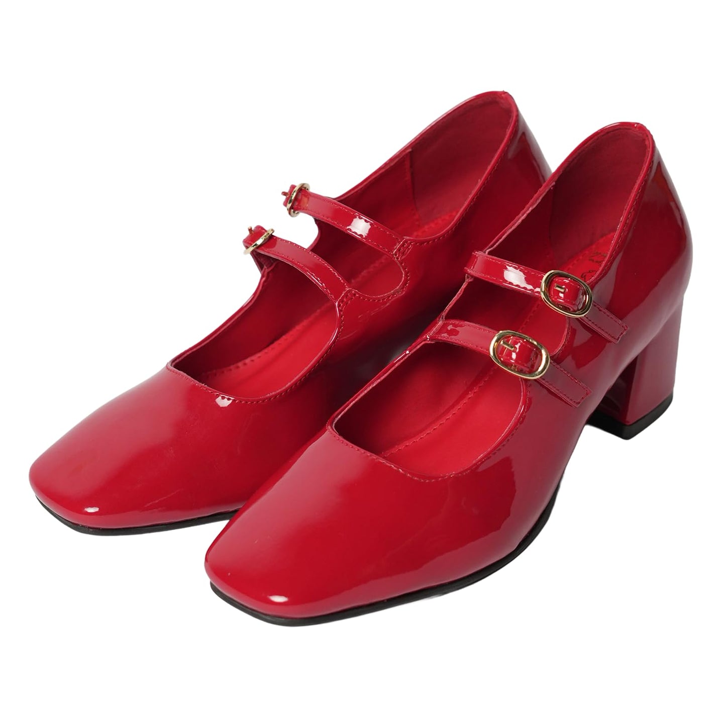 Theater Women Red Mary Jane Block Heels | Double Strap Square Toe Pumps | Stylish & Comfortable Sandals for Office, Party & Causal wear