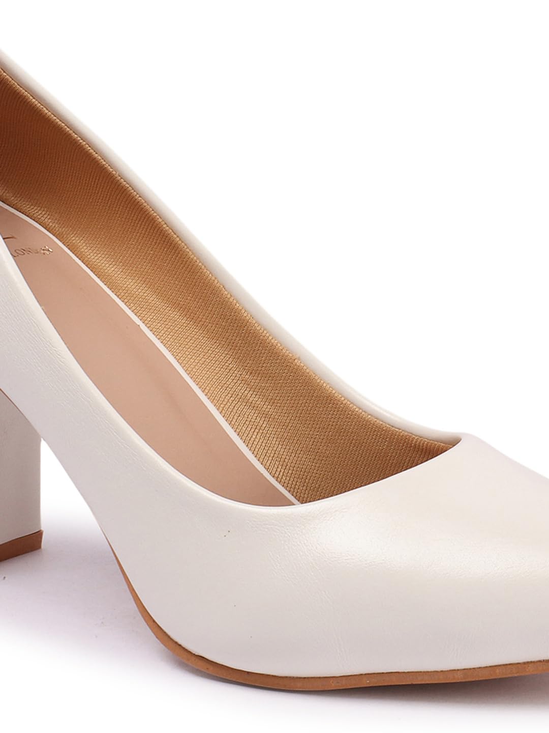 Carlton London Women White Stylish Slip-on Pump Shoes with Block Heels, Pointed Toe for Party and Formal Occasions (39)