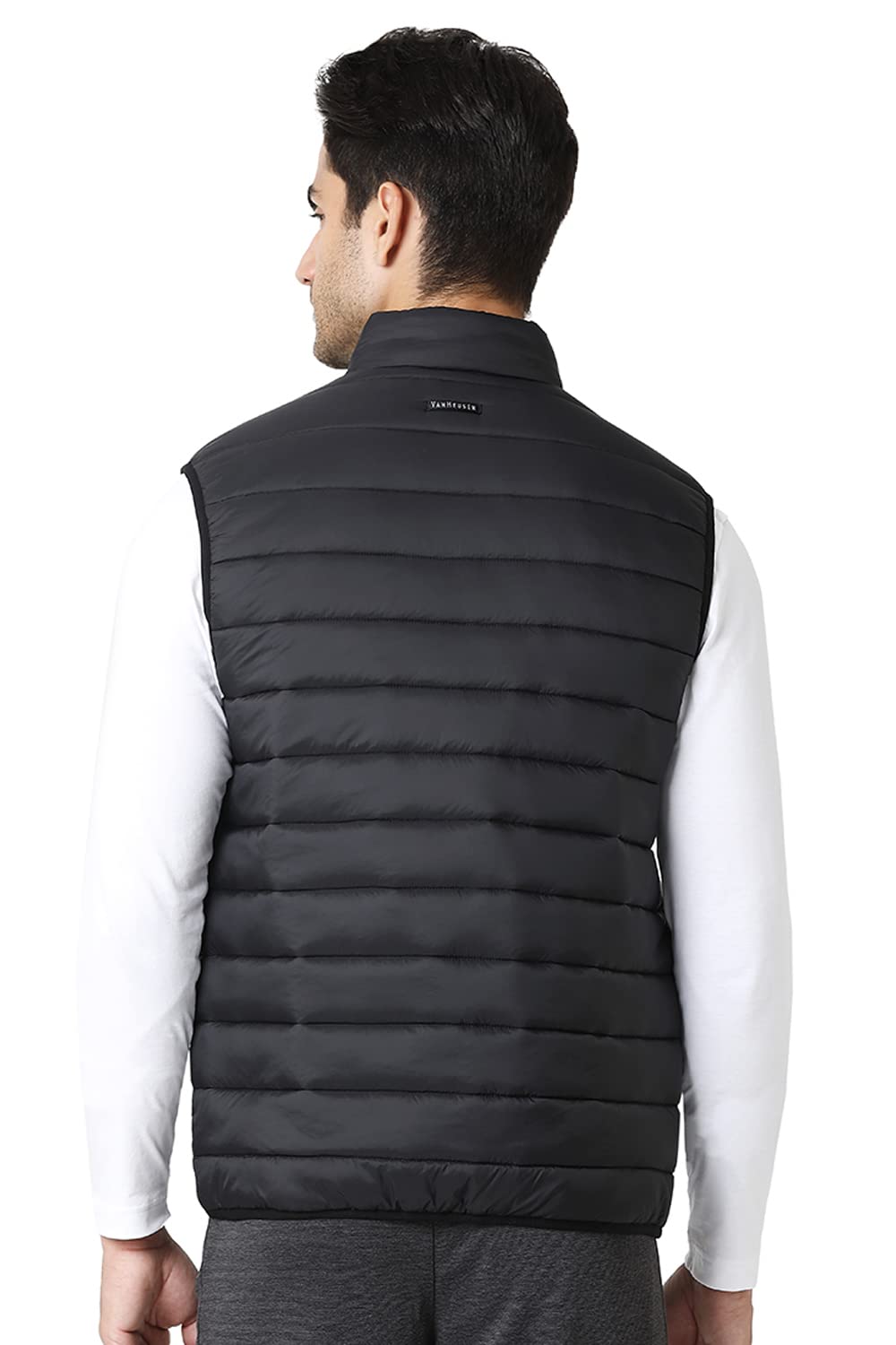 Van Heusen Athleisure Men Woven Jacket - 100% Nylon - Extra Warm, High Neck, Zip Front, Sleeveless_80005_Black_L