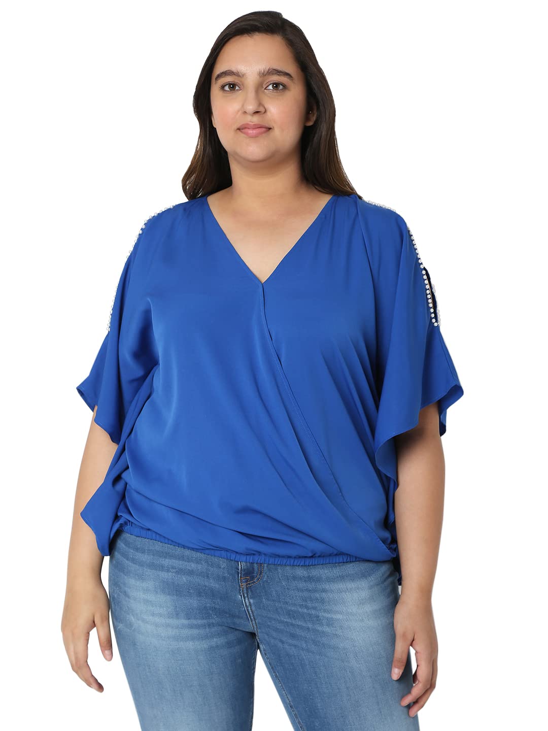 VERO MODA Curve Women's Regular T-Shirt (10278096-Olympian Blue_Olympian XS)