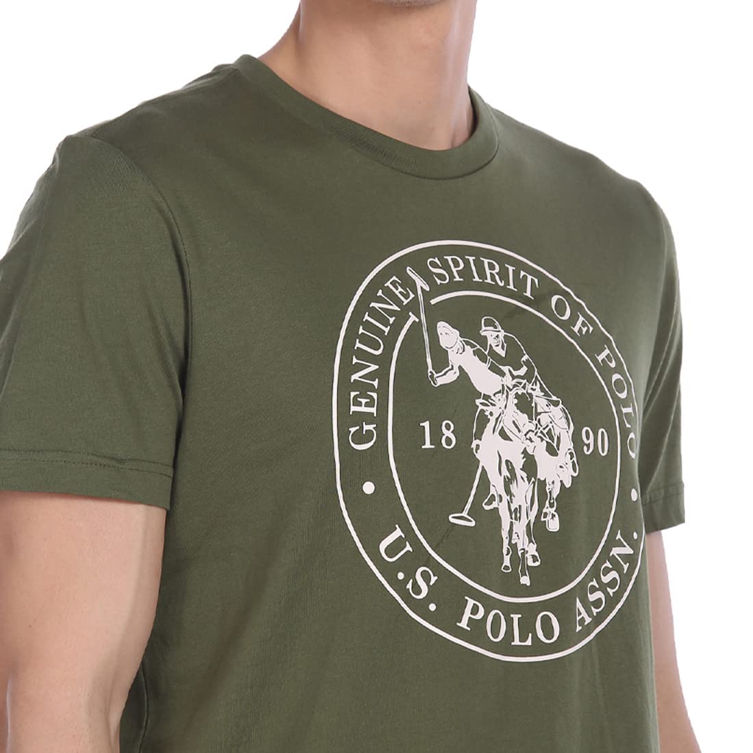 U.S. POLO ASSN. Men Comfort Fit Solid Cotton I643 Regular Fit T-Shirt - Pack Of 1 (Olive L)