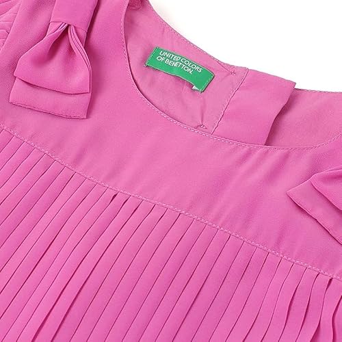 United Colors of Benetton Regular Fit Round Neck Solid Bow Detail Perma Pleat Dress