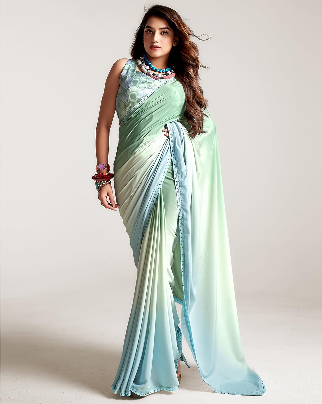 SANSKAR Off White Solid Padding Crepe Embroidered Border Saree