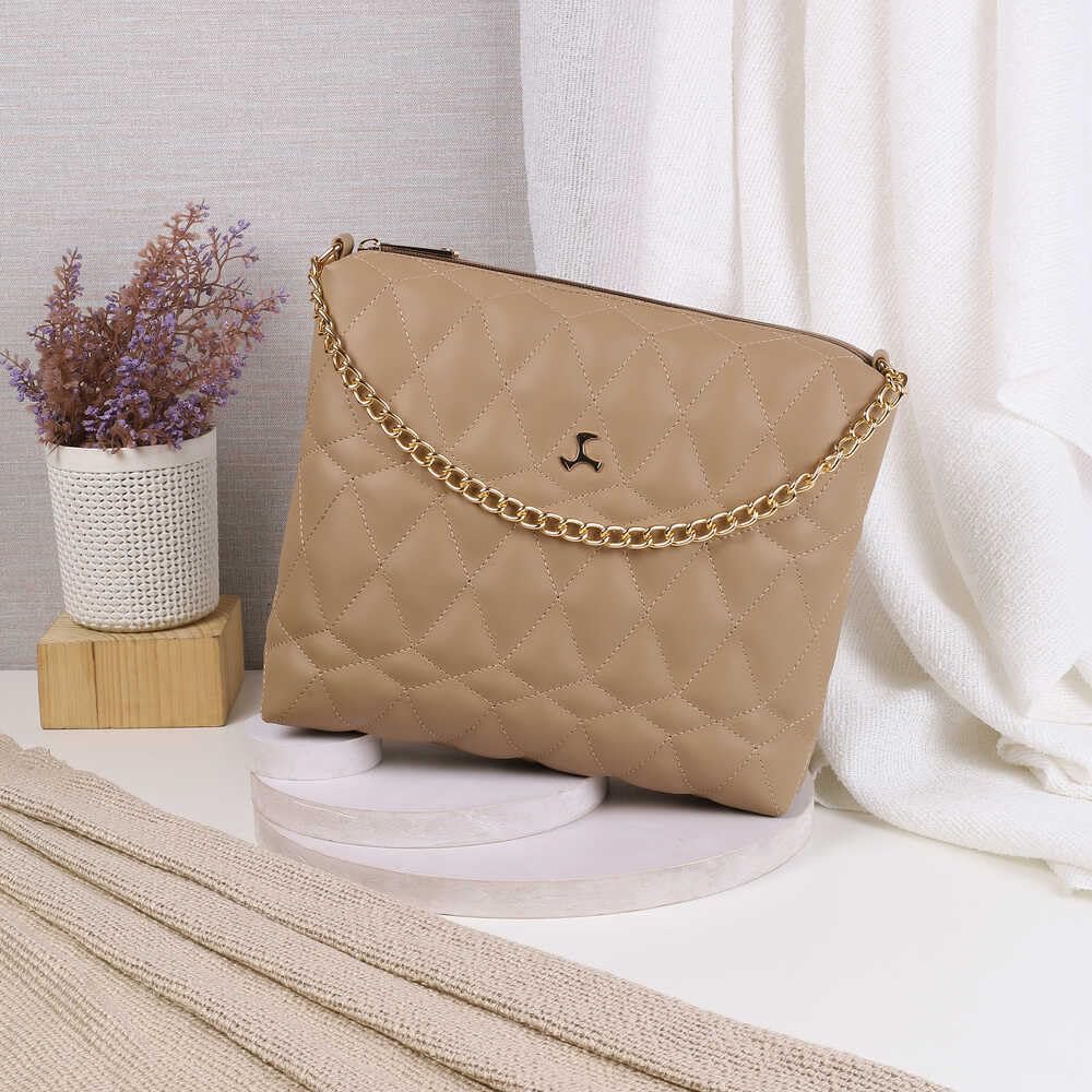 Mochi Women Beige Zip Top Sing Bag (66-7673)