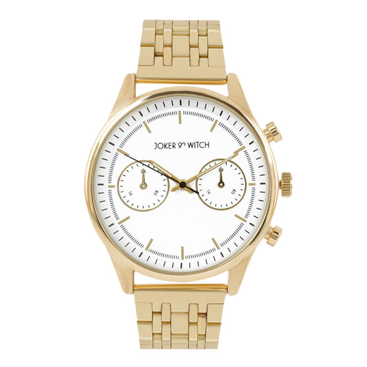 Joker & Witch Cruz 42mm White Dial 20mm Gold Stainless Steel Strap Watch for Men