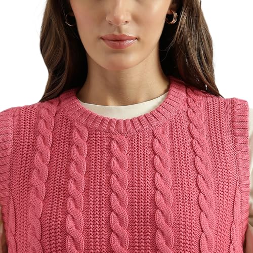 United Colors of Benetton Women's Cotton Round Neck Sweater (25A1594D108YG3E0_Pink