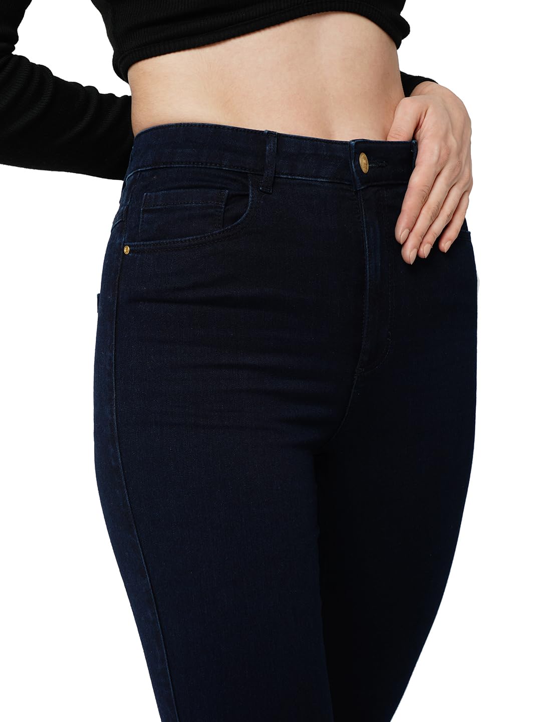 ONLY Women Solid Cotton Blend Skinny Fit High Rise Regular Length Dark Blue Jeans