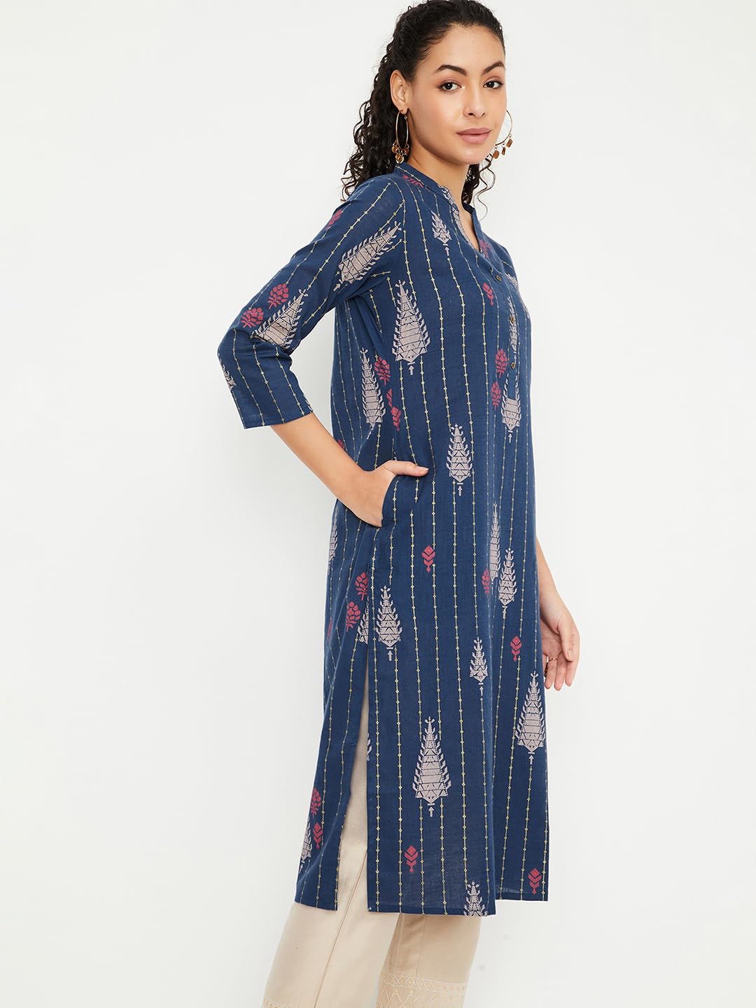 Max Women's Cotton Blend Regular Fit Kurta (PEPKSP25TUINDIGO_Indigo, XL