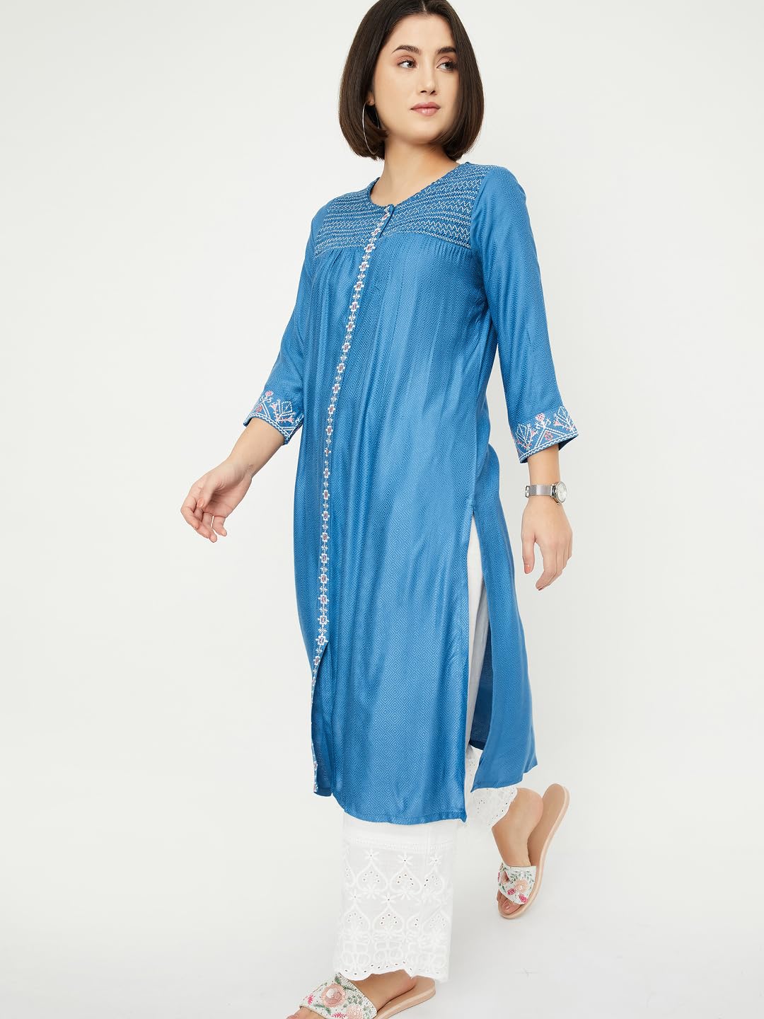 Max Women Rayon Blend Regular Fit Kurta (VIWWSP25CH_Blue, 2XL)