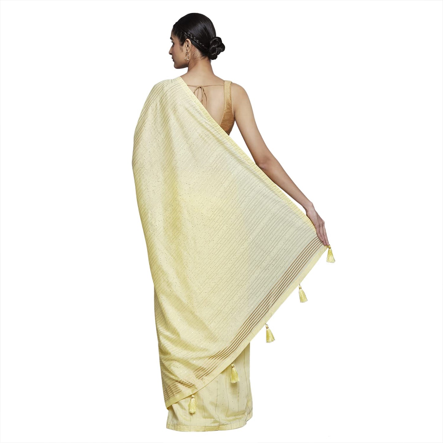 navyasa Bright Yellow Liva Lite Pastel Embroidered Saree