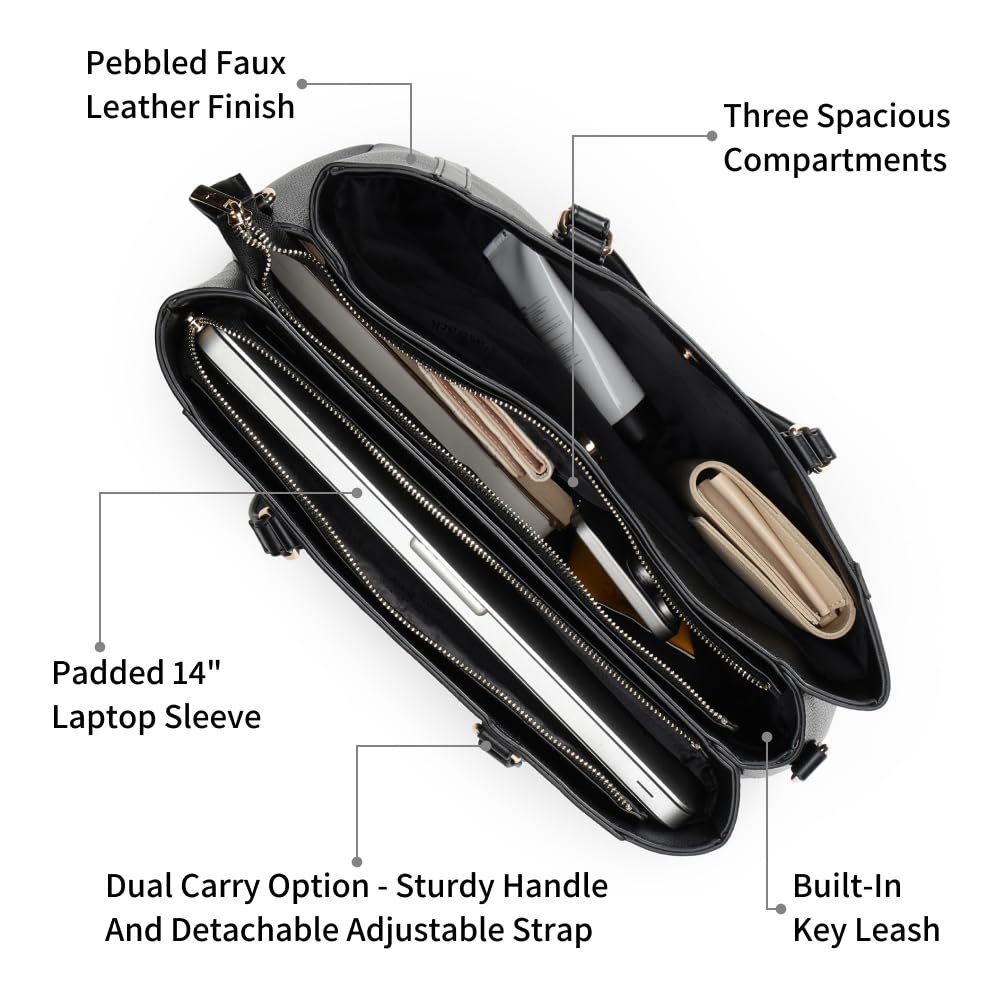 Fastrack PowerEdge Tote | Pebbled Faux-Leather Women’s Laptop Bag | 14-Inch Laptop Compartment, 3 Spacious Sections & Detachable Strap | Work, Travel & Everyday Tote