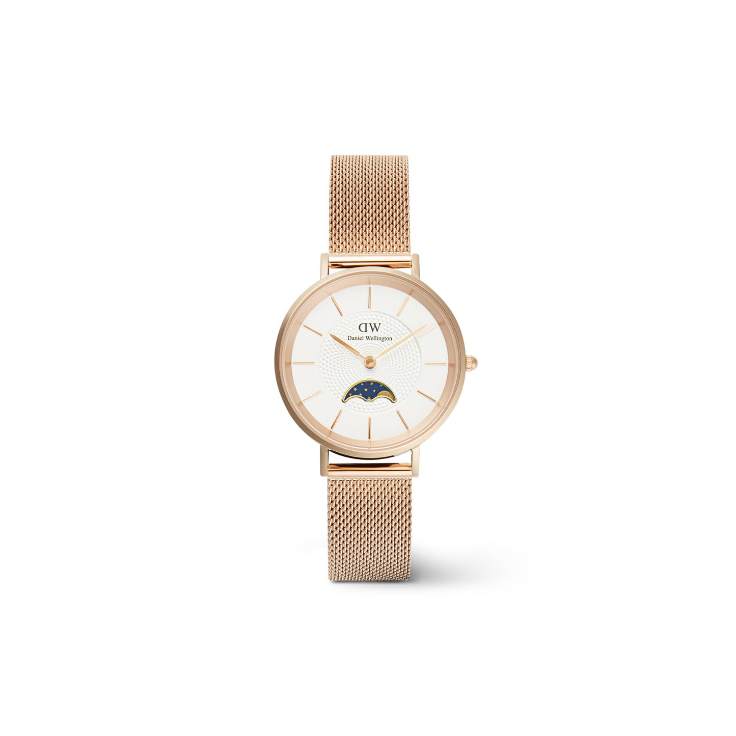 Daniel Wellington Petite Analog Watch for Women with White Round Dial & Rose Gold Stainless Steel Bracelet Band Water Resistant Women's Wrist Watches - DW00100773K