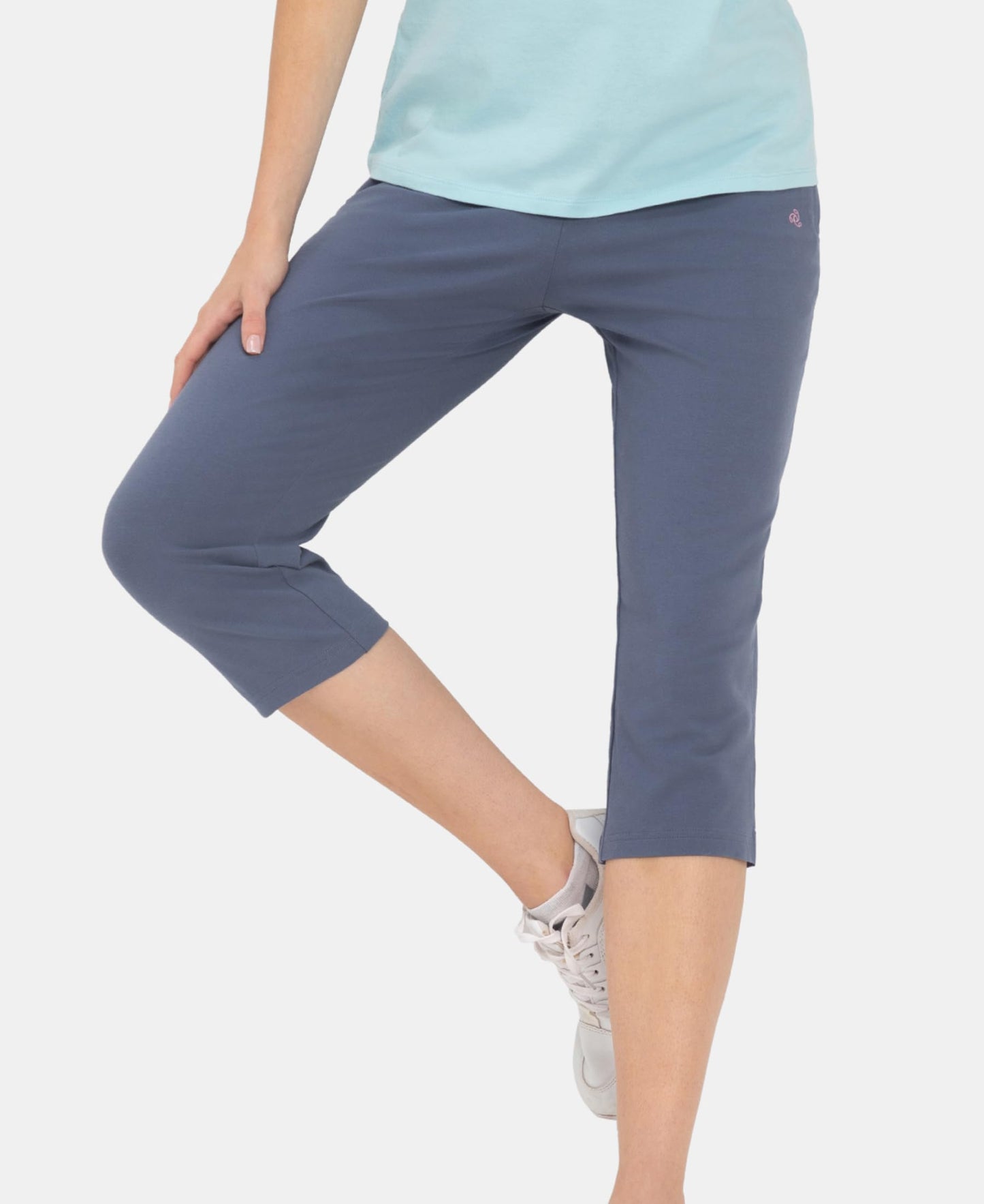 Jockey 1300 Women's Super Combed Cotton Elastane Stretch Slim Fit Capri with Side Pockets_Mirage Blue_S