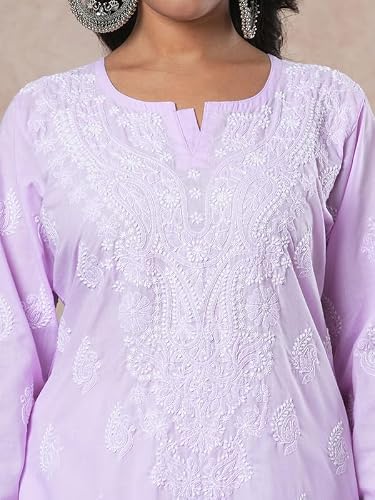 Ada Hand Embroidered Lucknowi Chikankari Cotton Kurta Kurti for Women A411691 Mauve (4XL)