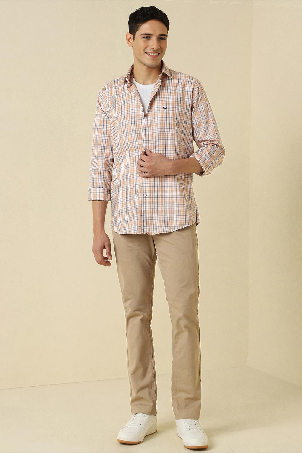 Allen Solly Men's Checkered Slim Fit Shirt (ASSFQSPPX06681_Peach