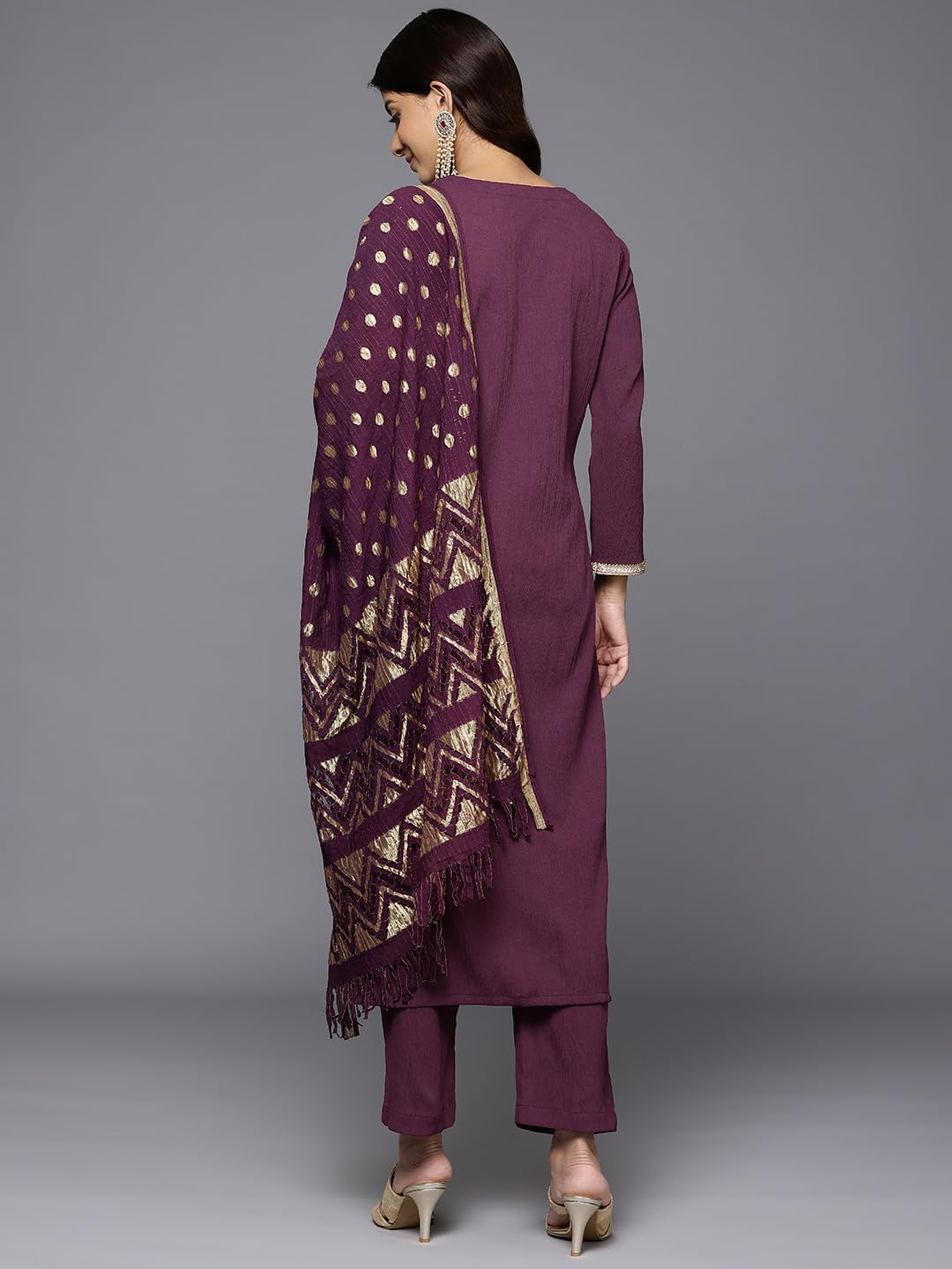 Varanga Women Purple Gota Lace Embellished Kurta Set with Bottom & Dupatta - Stylish Kurti Pant Set for Women, Wedding Dress (Medium)