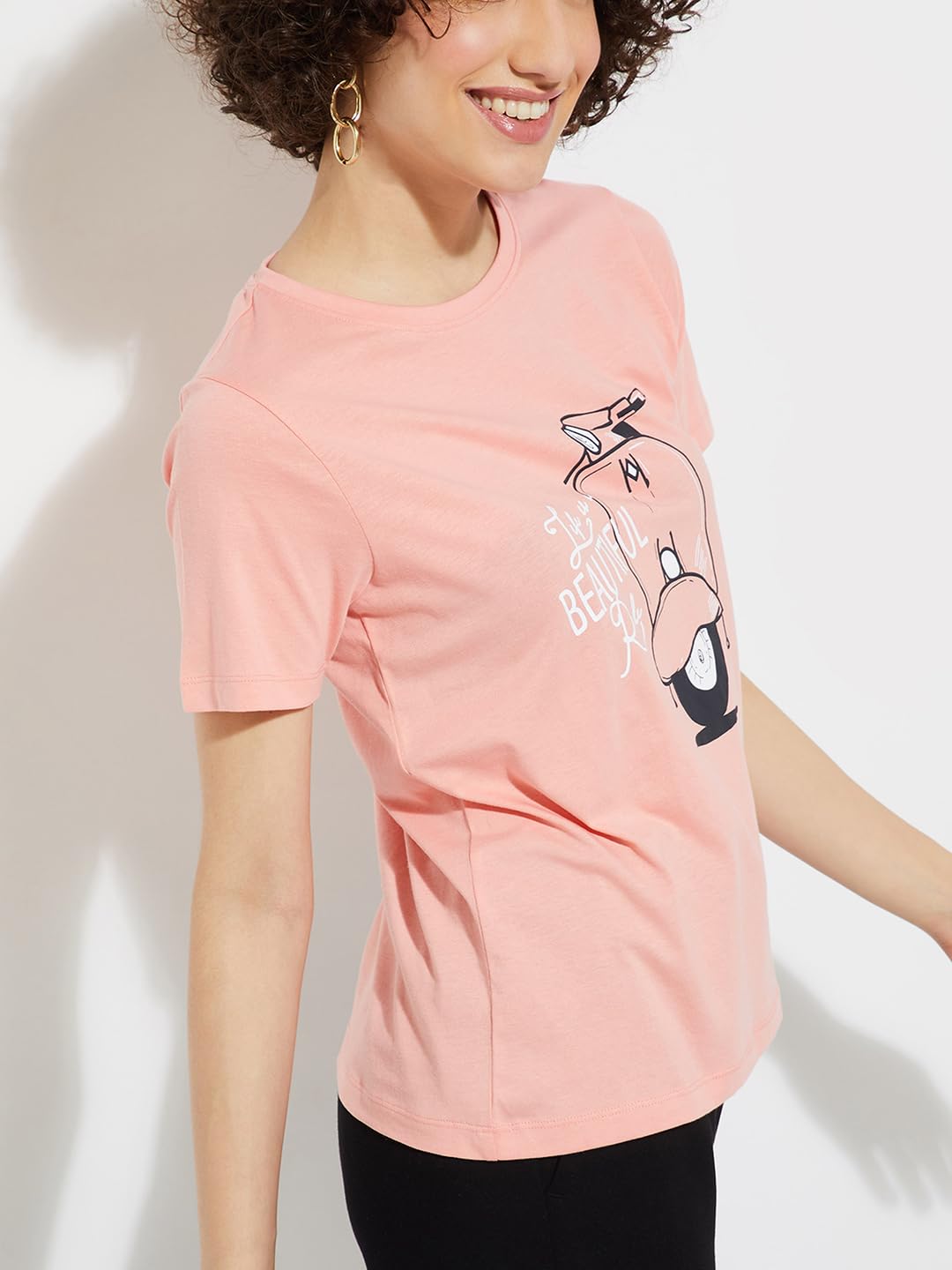 Max Urb_N Women's Graphic Printed Regular Fit T-Shirt (Sp24Ycpepp13Peach)_M