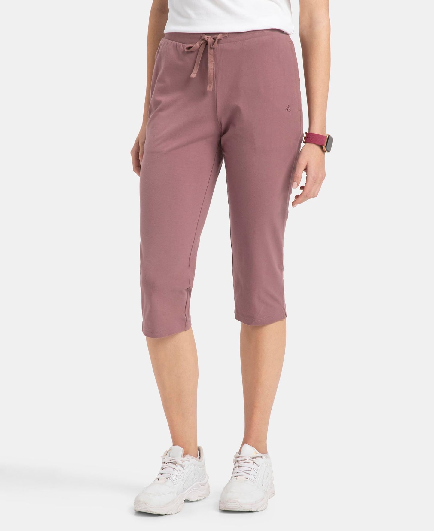 Jockey 1300 Women's Super Combed Cotton Elastane Stretch Slim Fit Capri with Side Pockets_Burnt Rose_XL