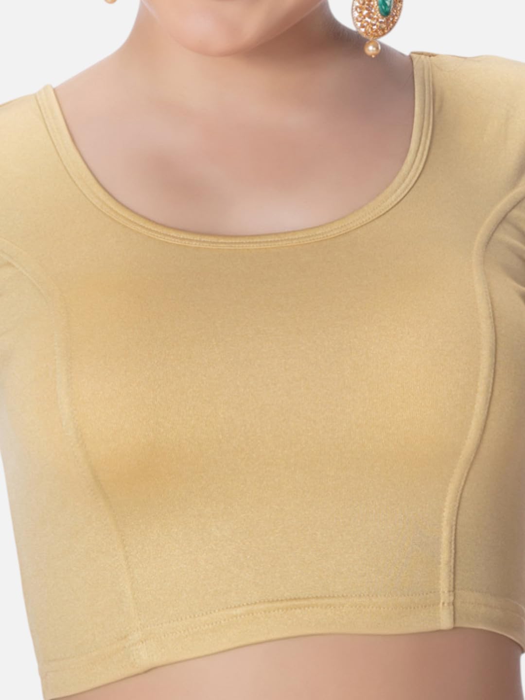 Neckbook Women's Spandex Solid Cap Round Neck Sleeve Readymade Saree Blouse (Gold, 38)