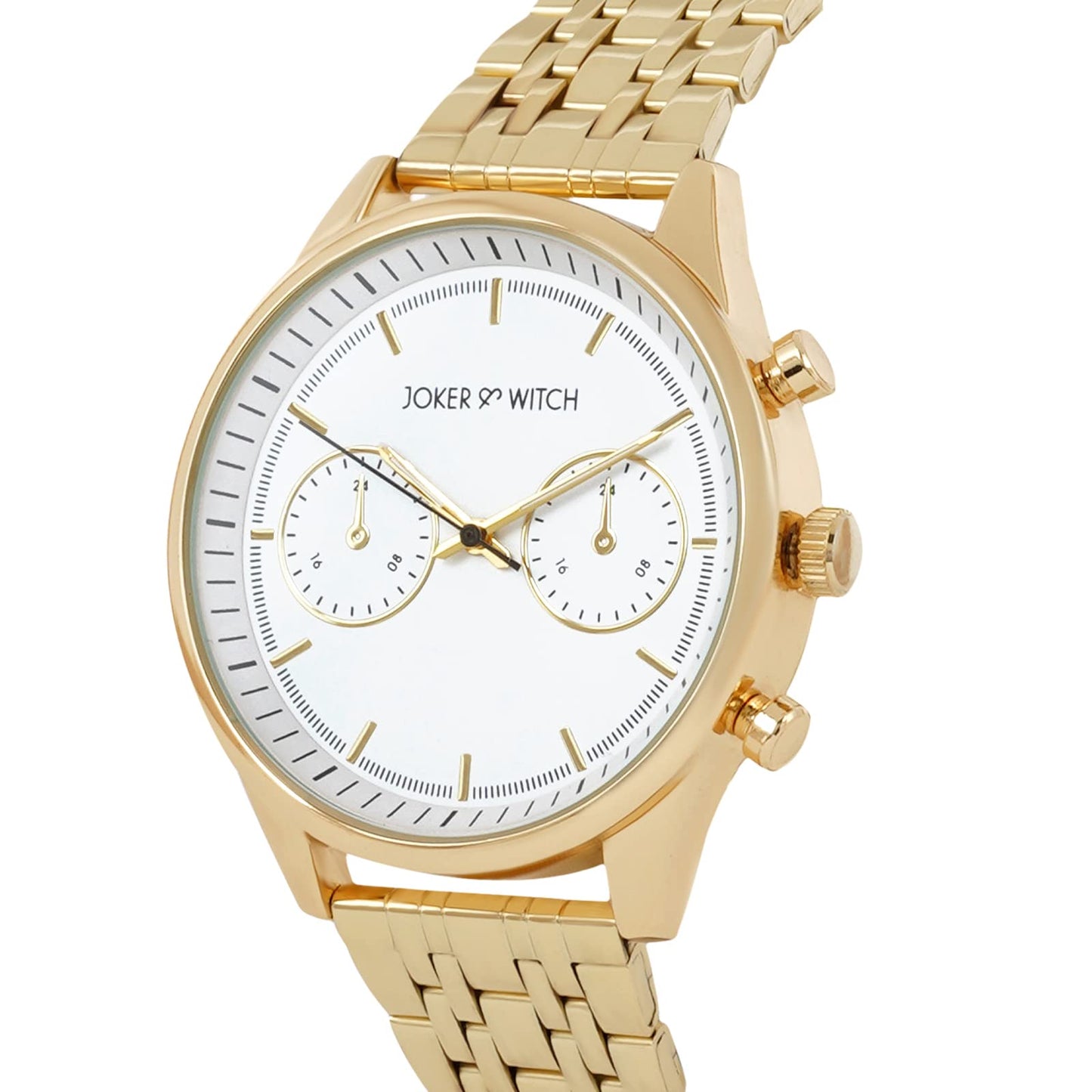 Joker & Witch Cruz 42mm White Dial 20mm Gold Stainless Steel Strap Watch for Men