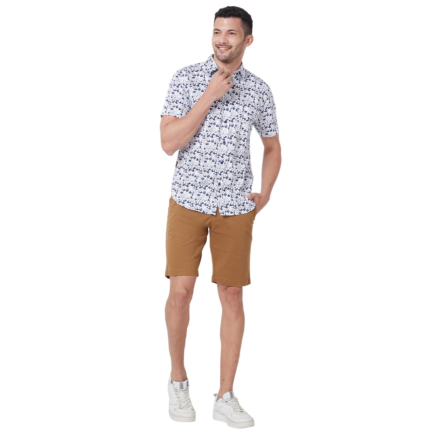 Giordano Men's Mid Rise Slim Fit Solid Knee Length Cotton 4 Pockets Khaki Chino Shorts